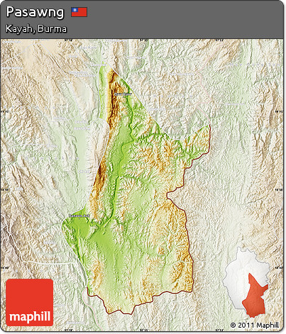Physical Map of Pasawng, lighten