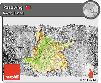 Physical Panoramic Map of Pasawng, desaturated
