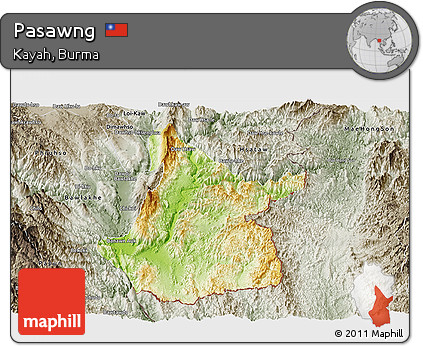 Physical Panoramic Map of Pasawng, semi-desaturated