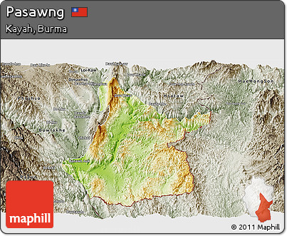 Physical Panoramic Map of Pasawng, semi-desaturated