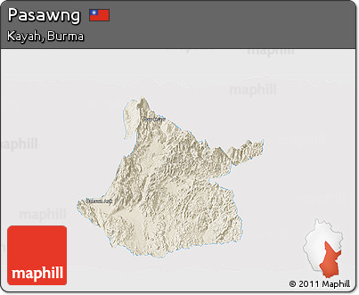 Shaded Relief Panoramic Map of Pasawng, single color outside
