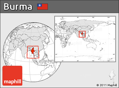 Blank Location Map of Burma, highlighted continent, within the entire continent