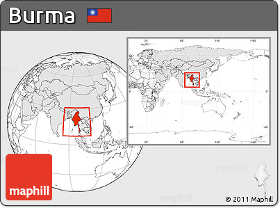 Blank Location Map of Burma, highlighted continent, within the entire continent