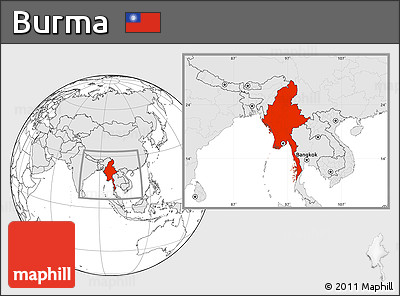 Blank Location Map of Burma, highlighted continent