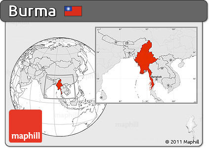 Blank Location Map of Burma, highlighted continent