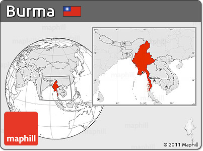 Blank Location Map of Burma, highlighted continent