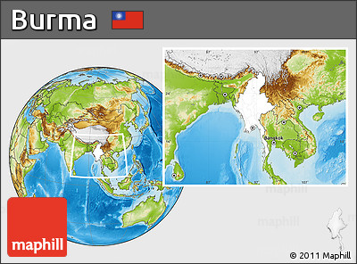 Blank Location Map of Burma, physical outside