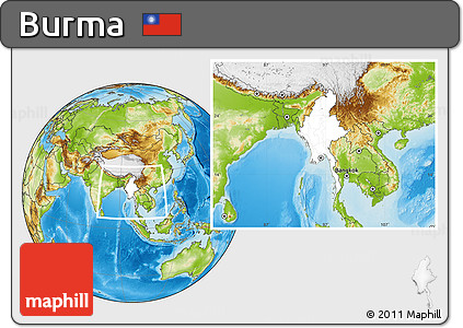 Blank Location Map of Burma, physical outside