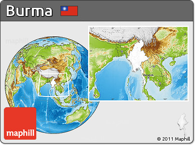 Blank Location Map of Burma, physical outside