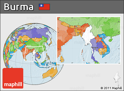 Blank Location Map of Burma, political outside