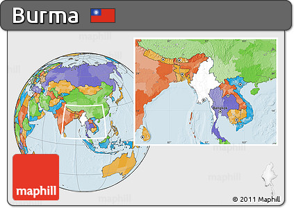 Blank Location Map of Burma, political outside