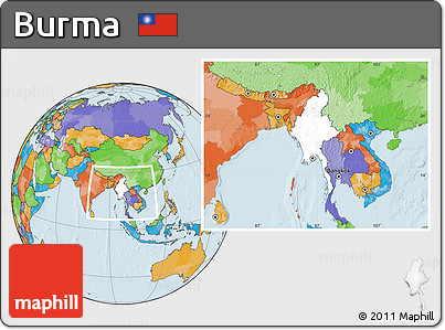 Blank Location Map of Burma, political outside