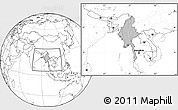 Gray Location Map of Burma, blank outside, hill shading inside