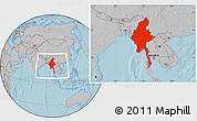 Gray Location Map of Burma, hill shading