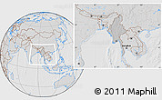 Gray Location Map of Burma, lighten, desaturated, hill shading