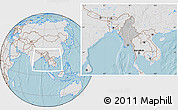 Gray Location Map of Burma, lighten, land only, hill shading