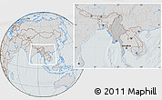 Gray Location Map of Burma, lighten, semi-desaturated, hill shading
