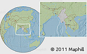 Gray Location Map of Burma, savanna style outside, hill shading