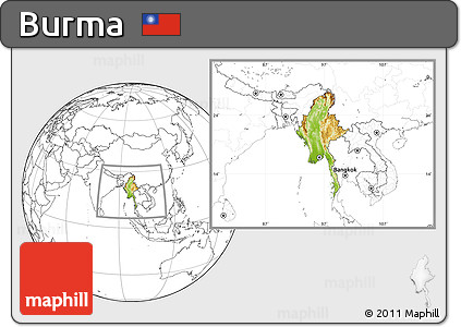Physical Location Map of Burma, blank outside