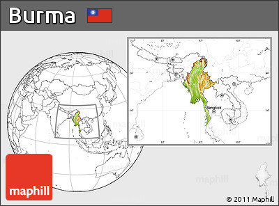 Physical Location Map of Burma, blank outside