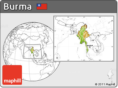 Physical Location Map of Burma, blank outside