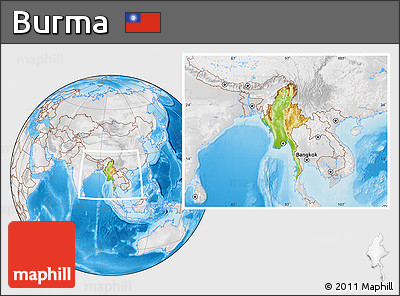 Physical Location Map of Burma, lighten, desaturated, land only