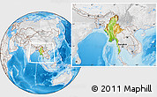 Physical Location Map of Burma, lighten, desaturated, land only