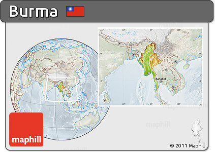 Physical Location Map of Burma, lighten, semi-desaturated