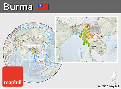 Physical Location Map of Burma, lighten, semi-desaturated