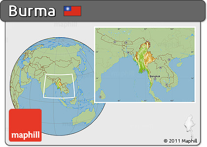 Physical Location Map of Burma, savanna style outside