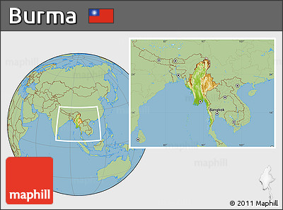 Physical Location Map of Burma, savanna style outside
