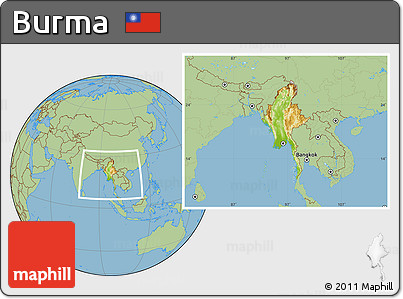 Physical Location Map of Burma, savanna style outside