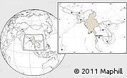 Shaded Relief Location Map of Burma, blank outside