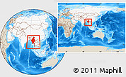 Shaded Relief Location Map of Burma, highlighted continent, within the entire continent