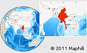 Shaded Relief Location Map of Burma, highlighted continent