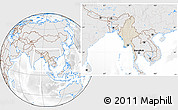 Shaded Relief Location Map of Burma, lighten, desaturated