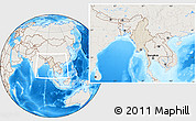 Shaded Relief Location Map of Burma, lighten, land only