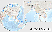 Shaded Relief Location Map of Burma, lighten