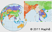 Shaded Relief Location Map of Burma, political outside