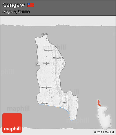 Gray 3D Map of Gangaw, single color outside