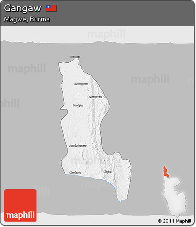 Gray 3D Map of Gangaw, single color outside