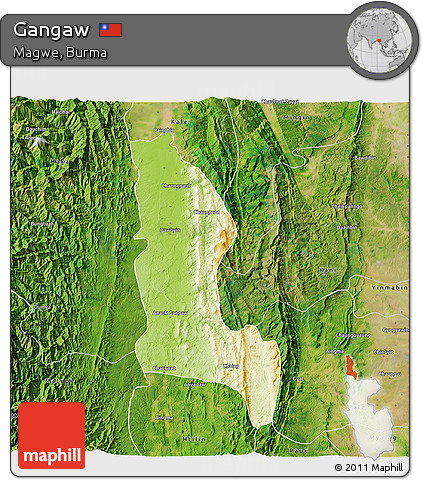 Physical 3D Map of Gangaw, satellite outside