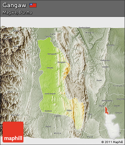 Physical 3D Map of Gangaw, semi-desaturated