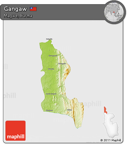 Physical 3D Map of Gangaw, single color outside