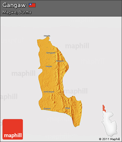 Political 3D Map of Gangaw, single color outside