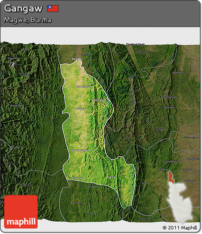 Satellite 3D Map of Gangaw, darken