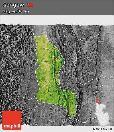 Satellite 3D Map of Gangaw, desaturated