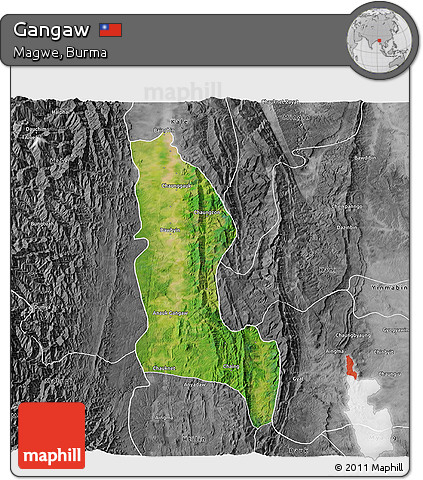Satellite 3D Map of Gangaw, desaturated