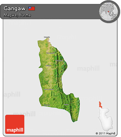 Satellite 3D Map of Gangaw, single color outside