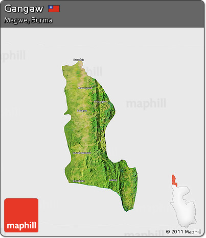 Satellite 3D Map of Gangaw, single color outside